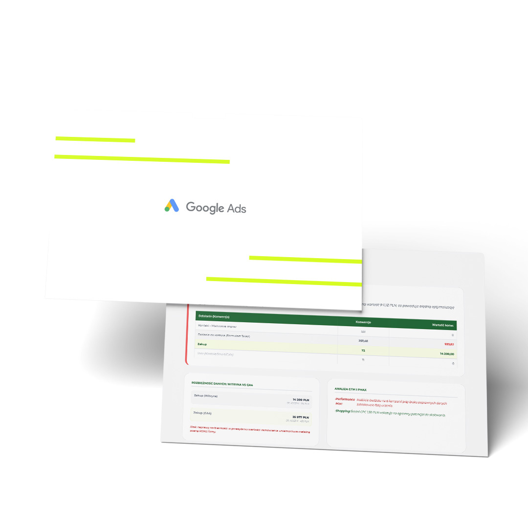 Fragment raportu z audytu Google Ads