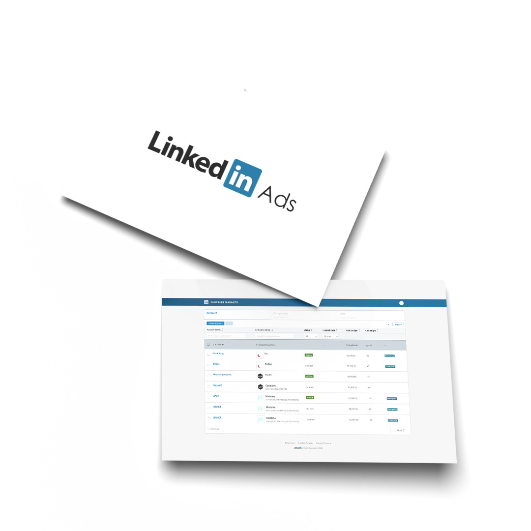 Panel LinkedIn Campaign Manager z&nbsp;listą kampanii B2B