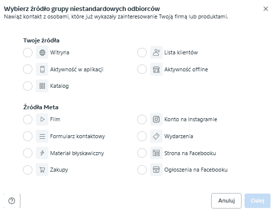 Wybór niestandardowych grup odbiorców instrukcja
