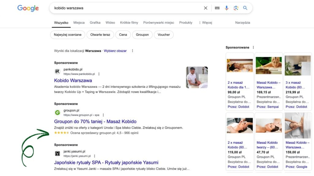 Dane strukturalne - zdjęcie ilustrujące przykład sturcture data dla usług i opini podmiotów wyszukiwarce Google