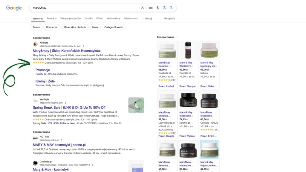 Dane strukturalne - zdjęcie ilustrujące przykład sturcture data dla usług i opini podmiotów wyszukiwarce Google