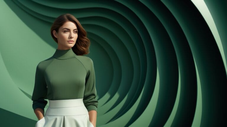 Fashion green minimalist background with model girl
